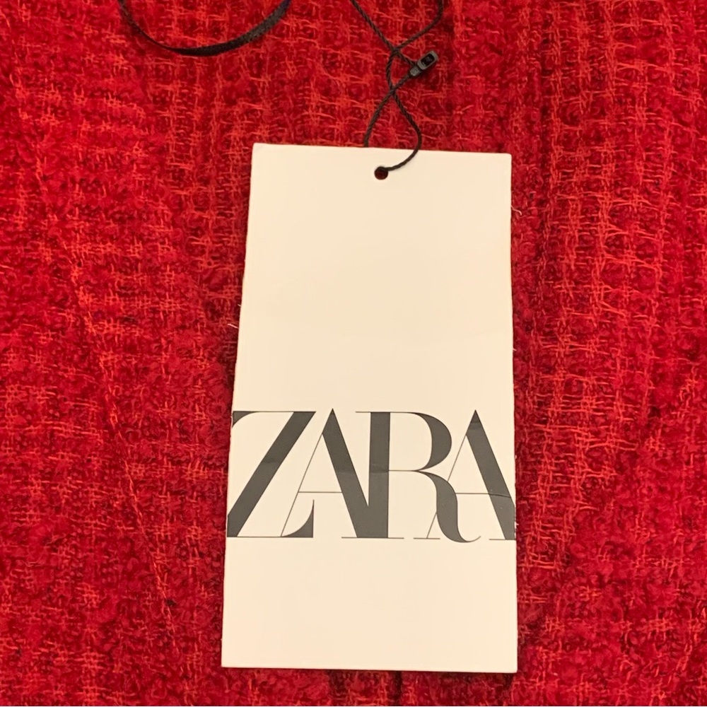 Zara Red Textured Long Sleeve V-neck Vintage Dress - Picture 12 of 15